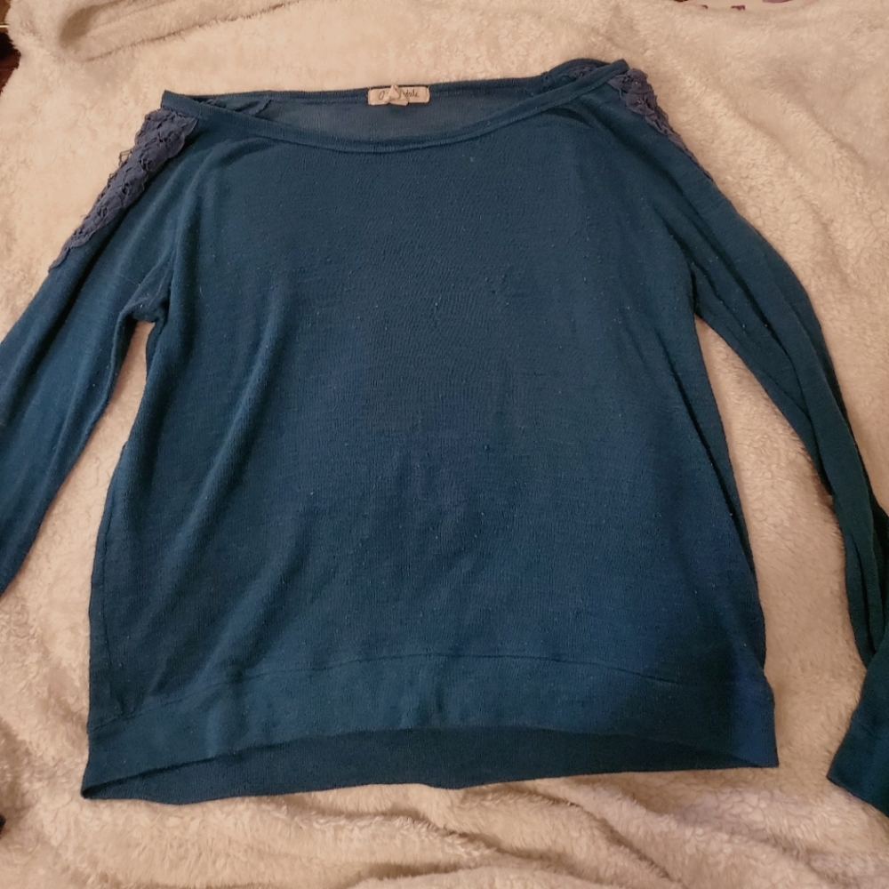 Aeropostale Blue Off the Shoulder Lace Shoulder Sweater Size XL.